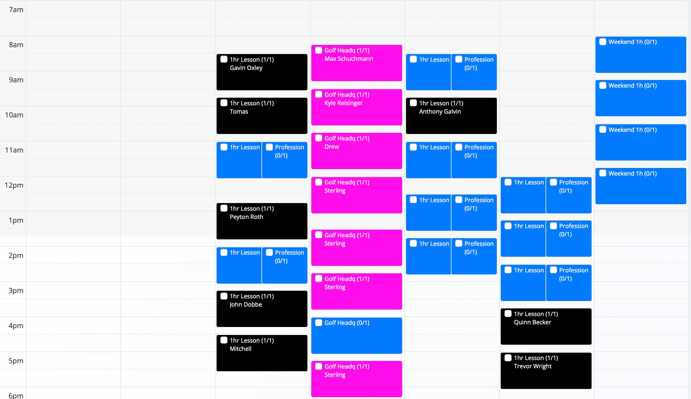 Full week web calendar