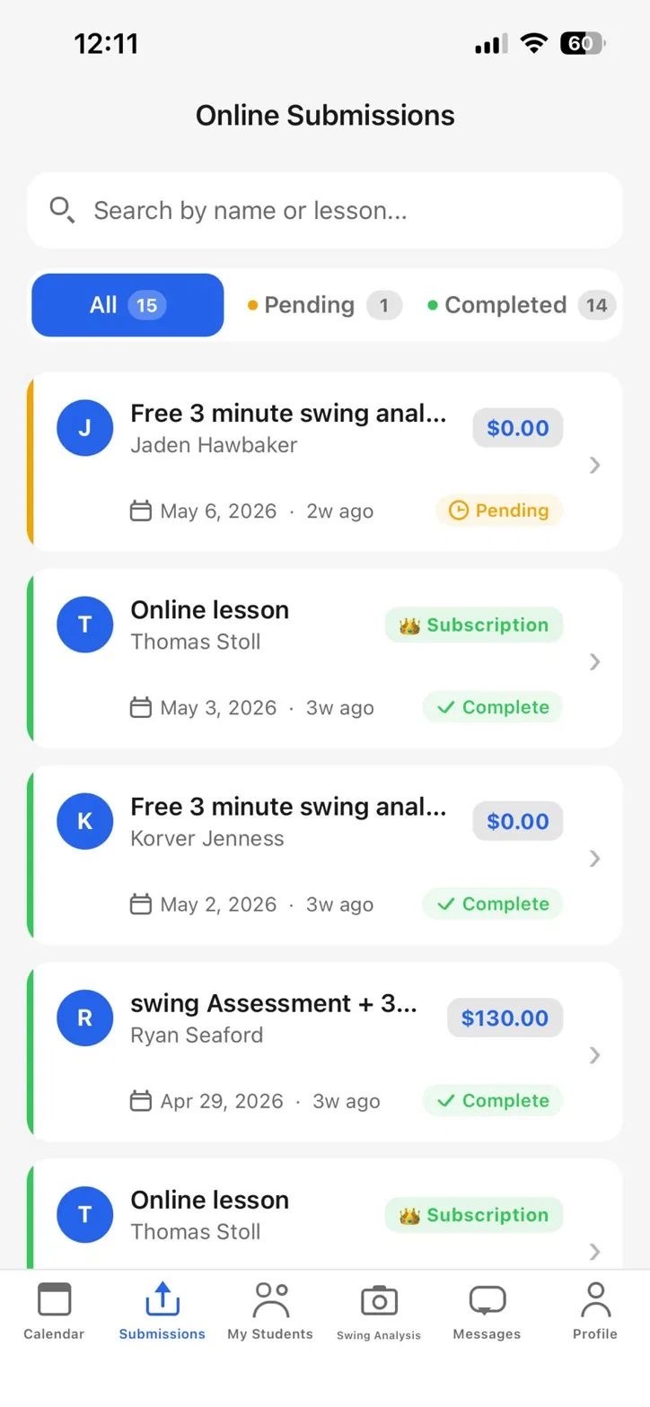 Online submissions instructor view